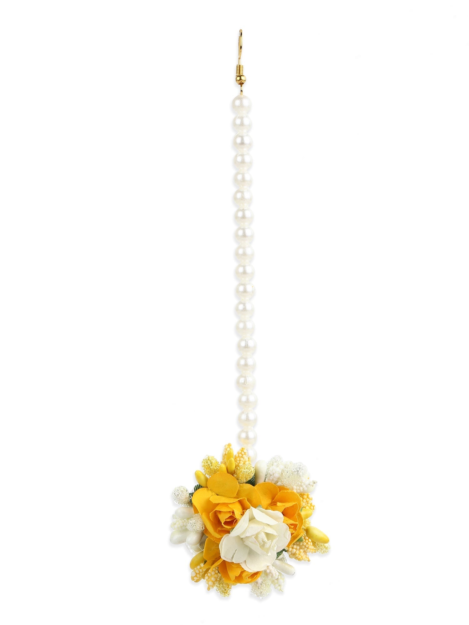 Yellow Gold-Plated Flower Maang Tika Earrings - Ruby Raang - Distacart