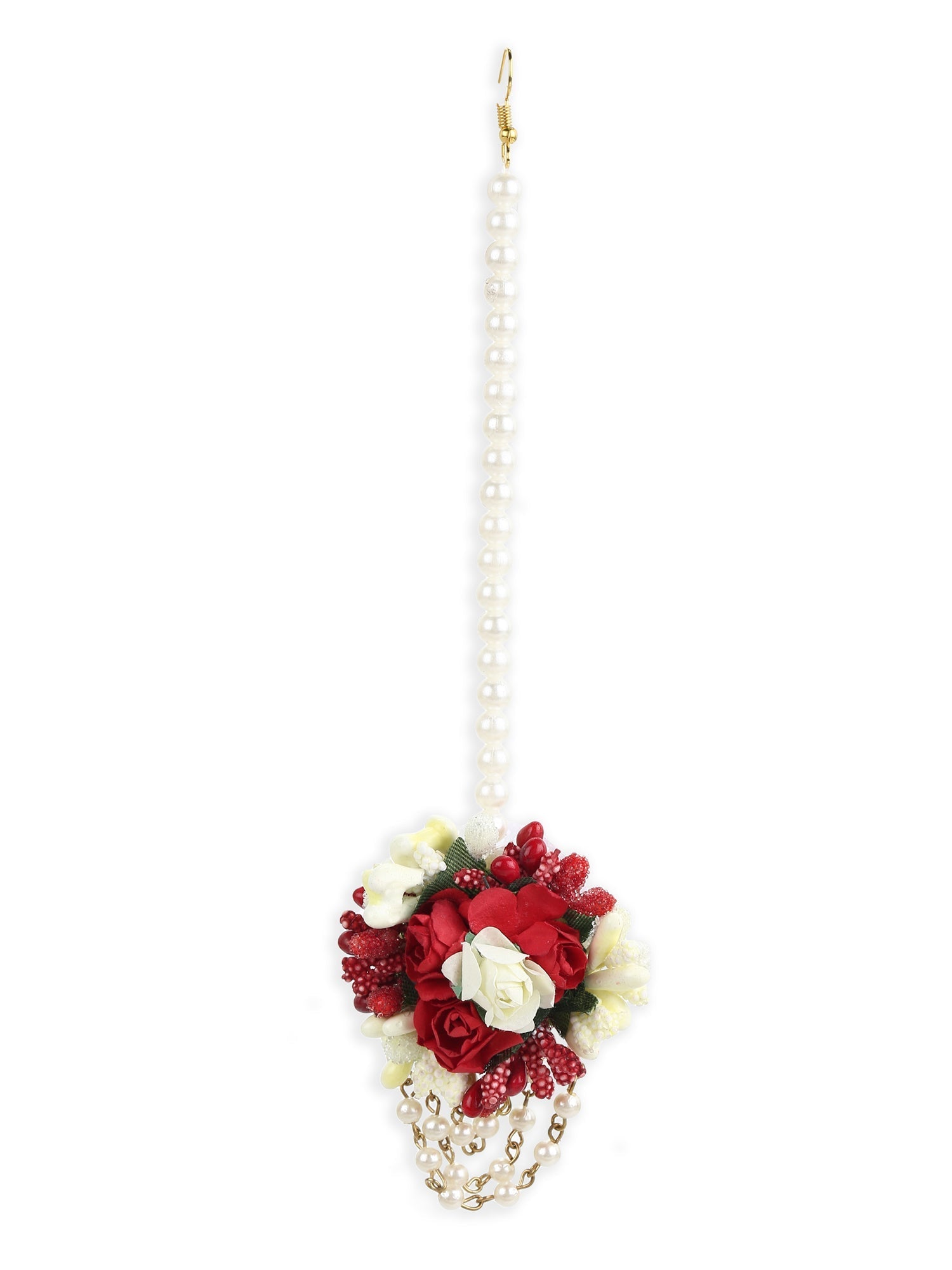 Flower Jewellery Gold-Plated Red Floral Jewellery Set - Ruby Raang - Distacart