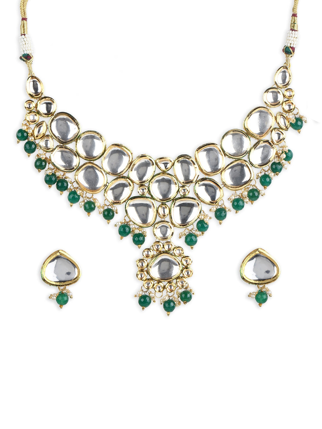 Green White Kundan Choker Jewellery Set - Ruby Raang - Distacart