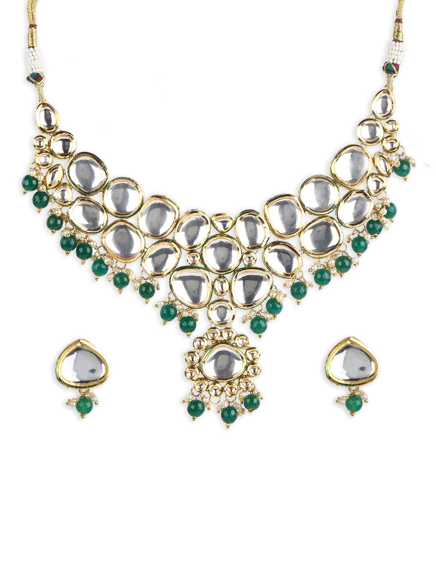 Green White Kundan Choker Jewellery Set - Ruby Raang - Distacart