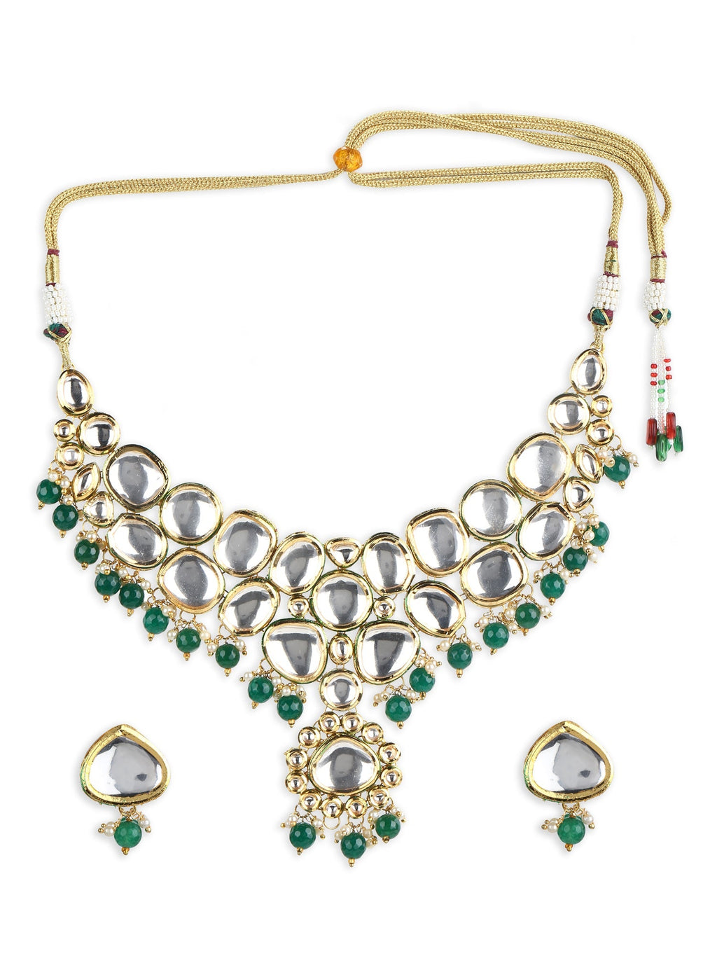 Green White Kundan Choker Jewellery Set - Ruby Raang - Distacart