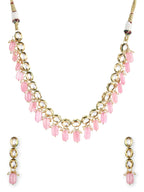 Gold-Plated White Pink Kundan-Studded Pearl Beaded Handcrafted Jewellery Set - Ruby Raang - Distacart