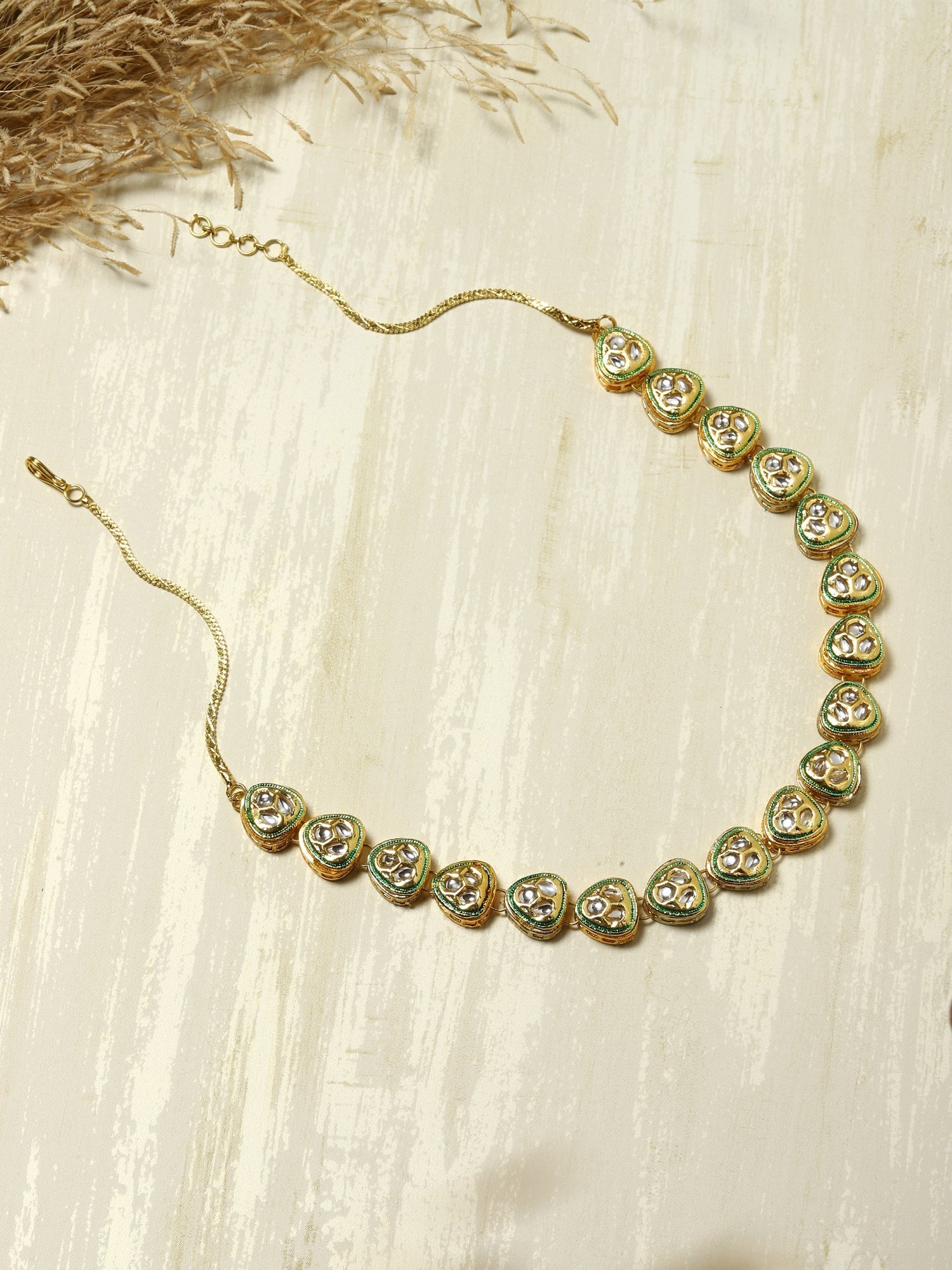 Gold-Plated White Brass Kundan Necklace - Ruby Raang - Distacart