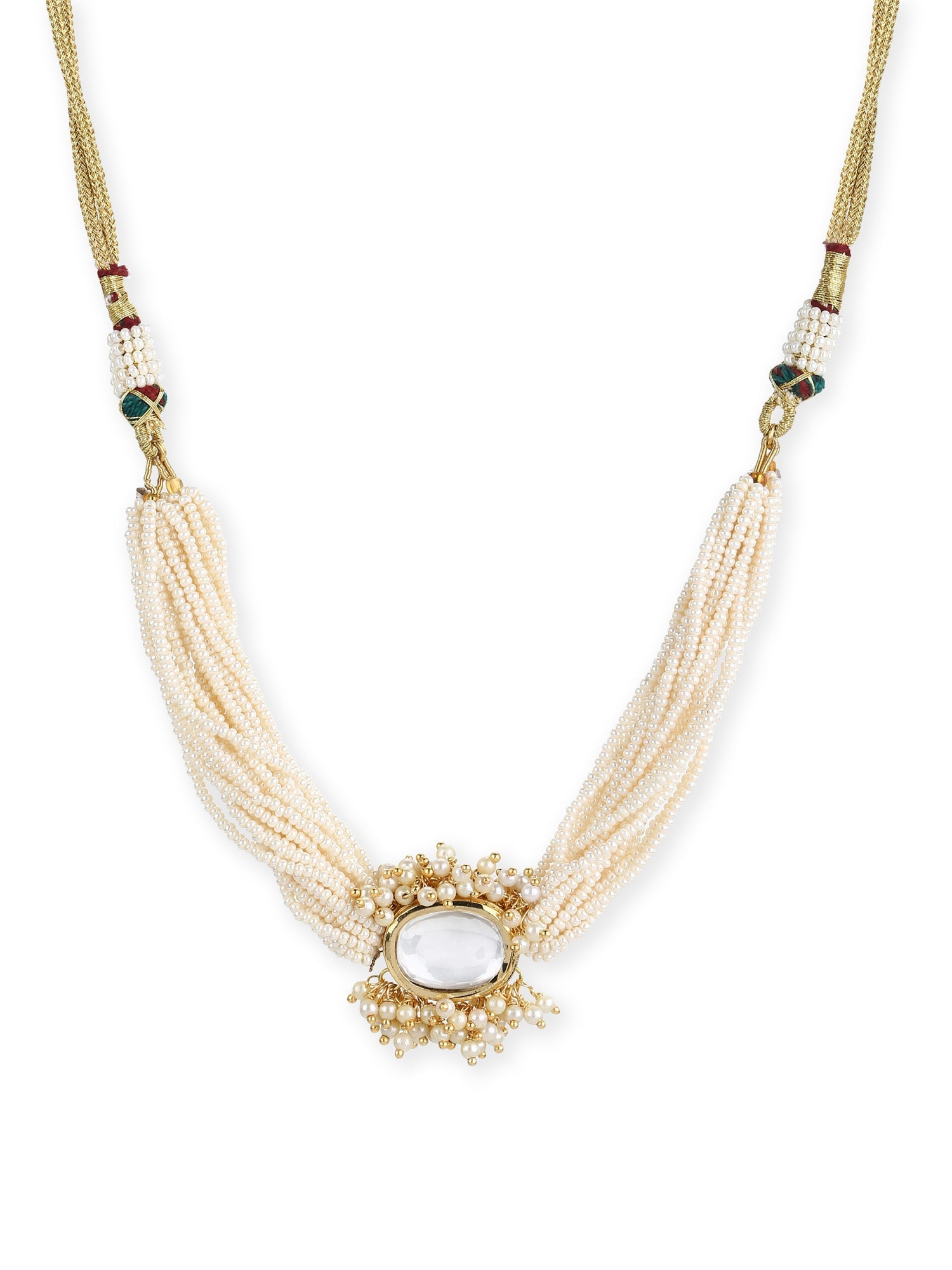 Gold-Plated White Brass Kundan Pearls Choker Necklace - Ruby Raang - Distacart