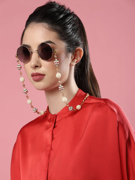 White Gold Toned Embellished Mask Chain - Ruby Raang