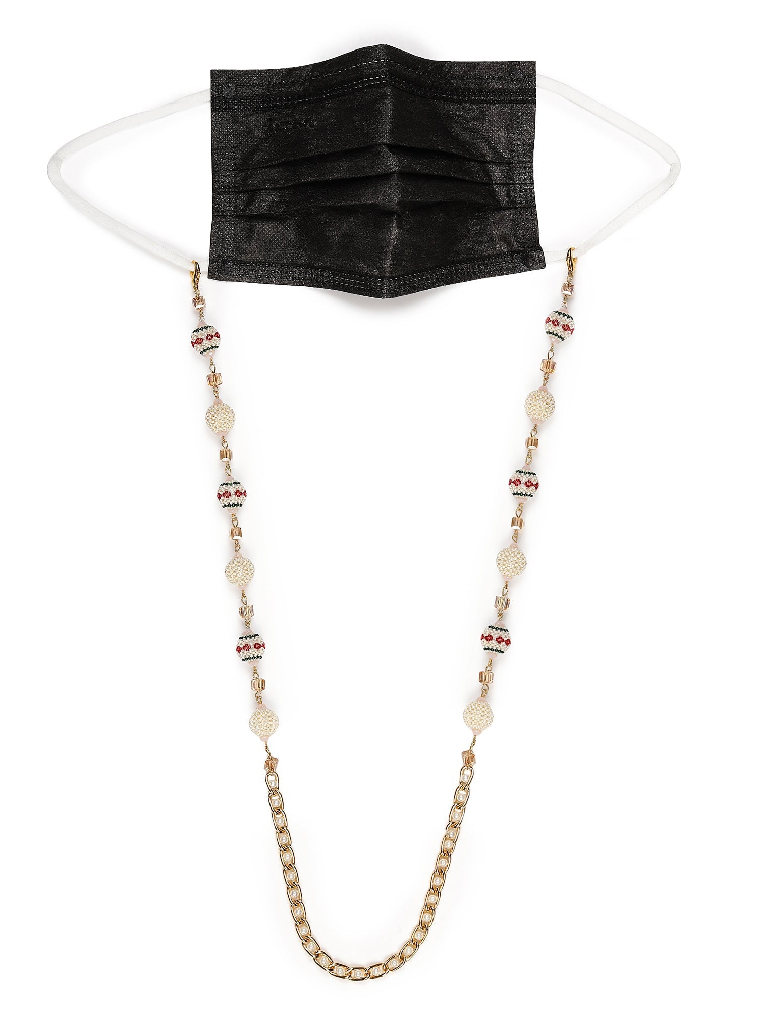 White Gold Toned Embellished Mask Chain - Ruby Raang - Distacart