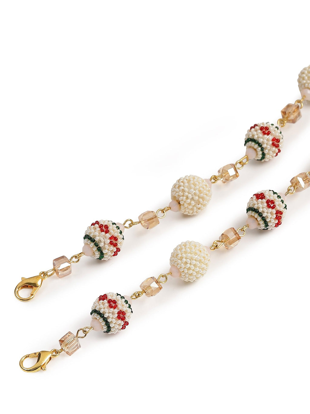 White Gold Toned Embellished Mask Chain - Ruby Raang - Distacart
