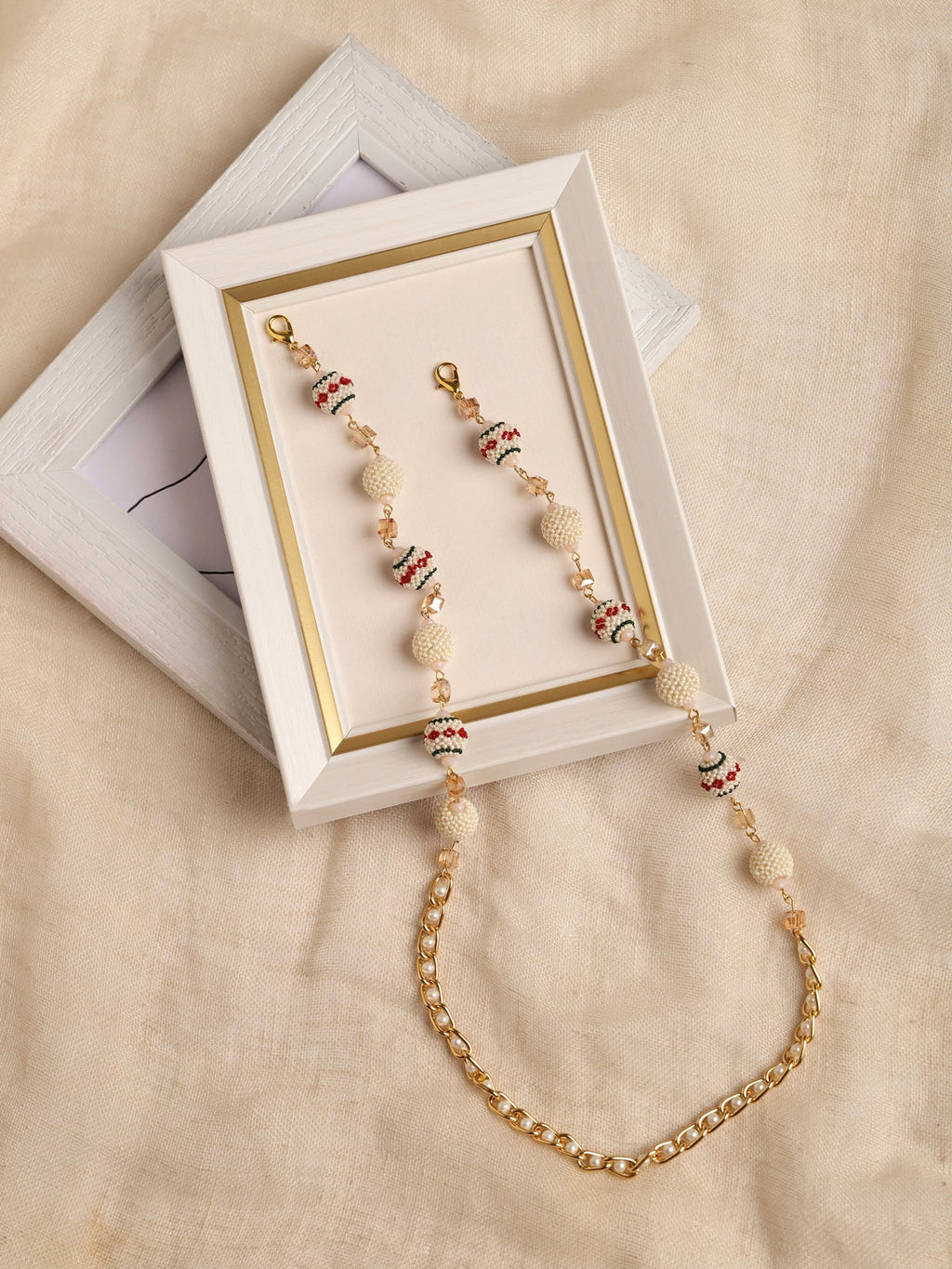 White Gold Toned Embellished Mask Chain - Ruby Raang - Distacart