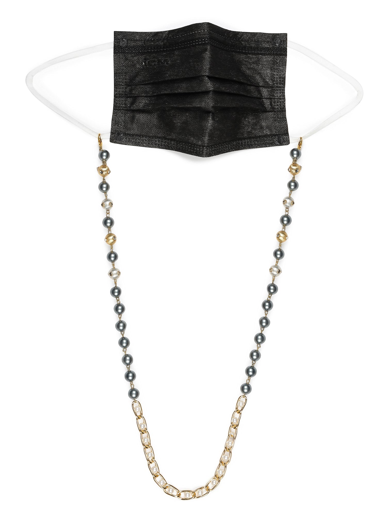 Gold-Toned Grey Beaded Mask Chain - Ruby Raang - Distacart