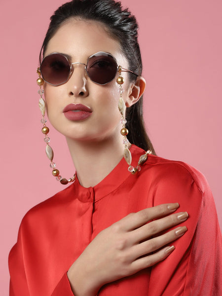 Women's White Embellished Mask Chain - Ruby Raang