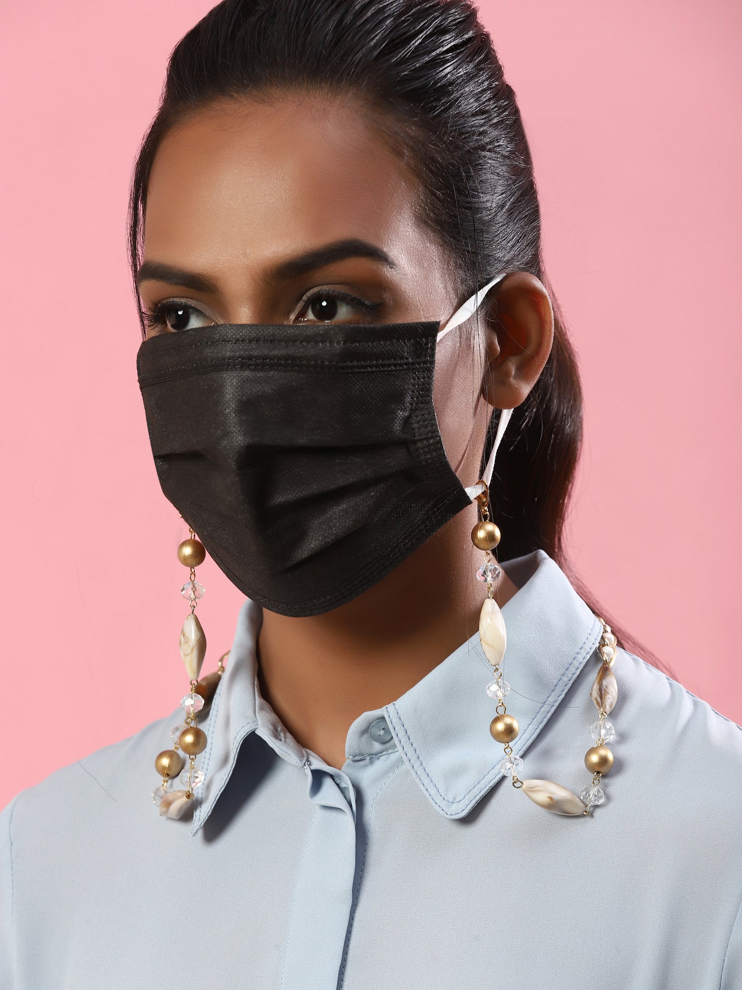 Women's White Embellished Mask Chain - Ruby Raang - Distacart