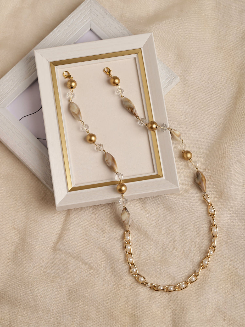 Women's White Embellished Mask Chain - Ruby Raang - Distacart