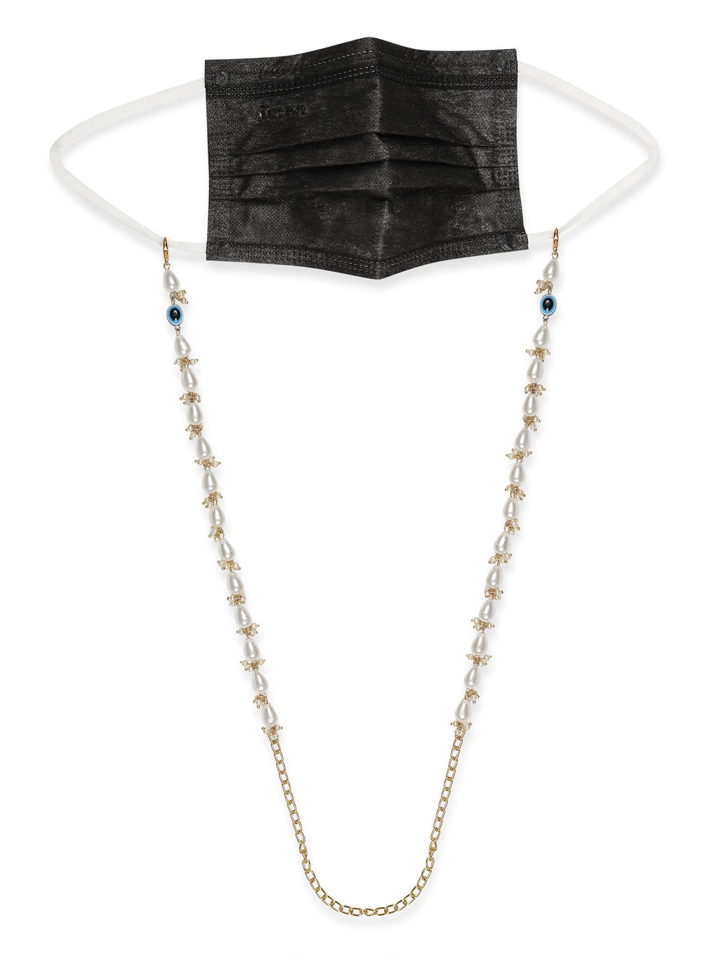 White Gold-Toned Embellished Mask Chain - Ruby Raang - Distacart