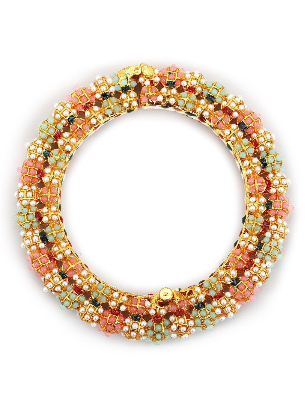 Gold-Plated Green Stone-Studded Beaded Meenakari Bangle - Ruby Raang - Distacart