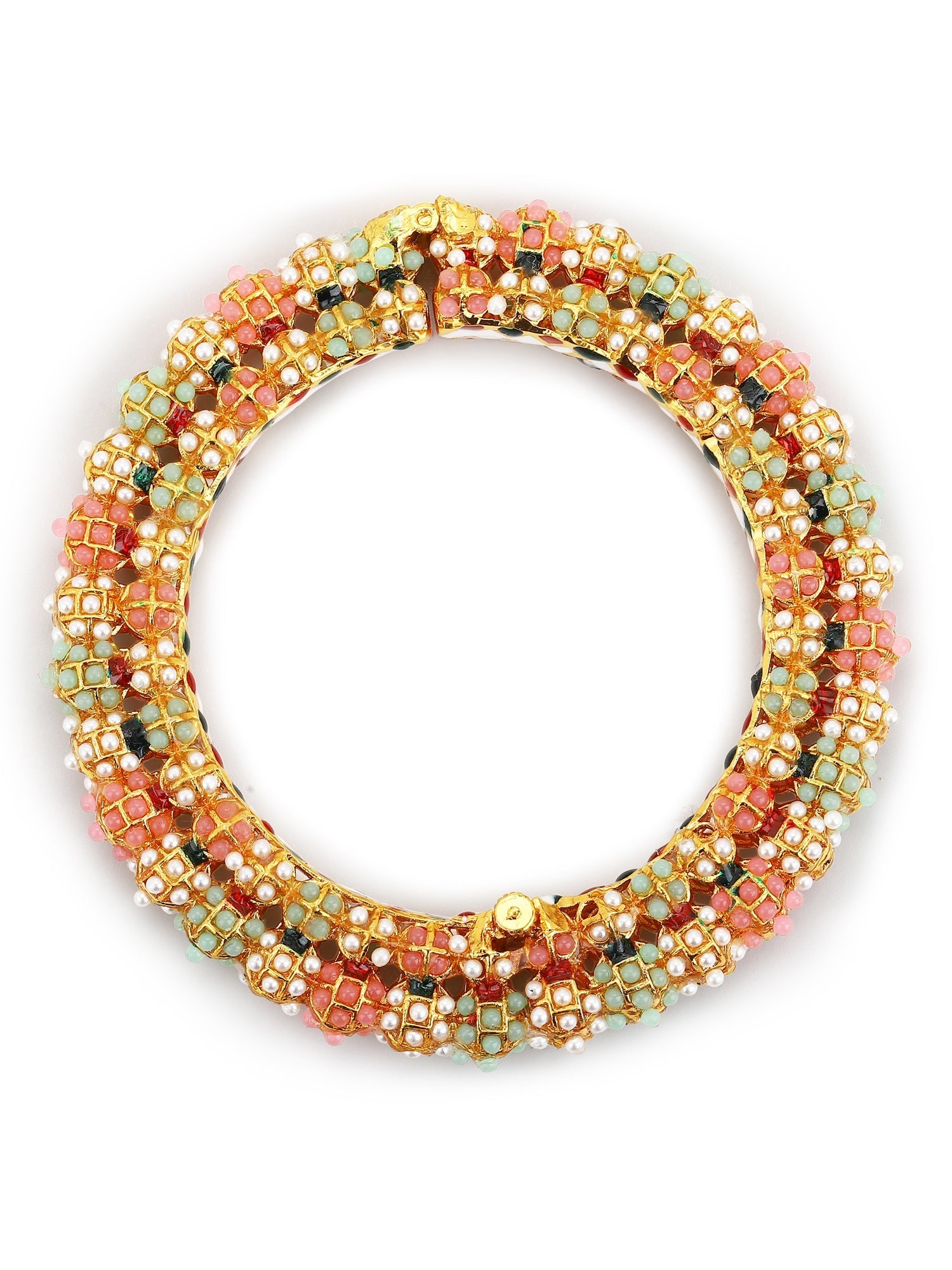 Gold-Plated Green Stone-Studded Beaded Meenakari Bangle - Ruby Raang - Distacart