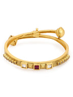 Gold-Plated White Red Stone Studded Beaded Bangle - Ruby Raang - Distacart