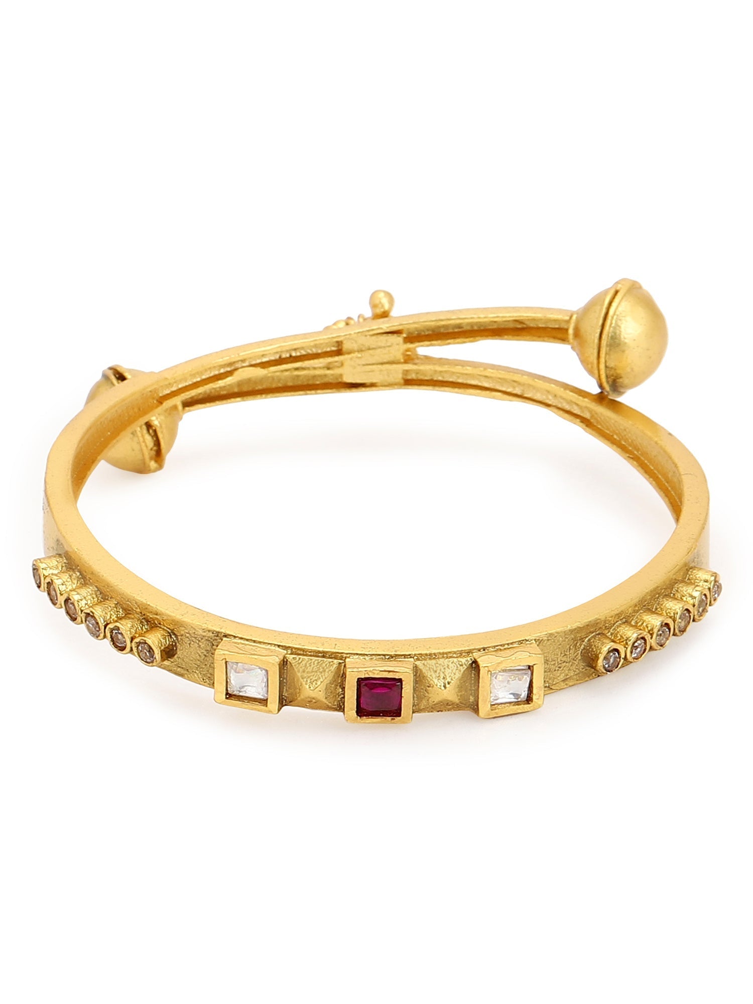 Gold-Plated White Red Stone Studded Beaded Bangle - Ruby Raang - Distacart