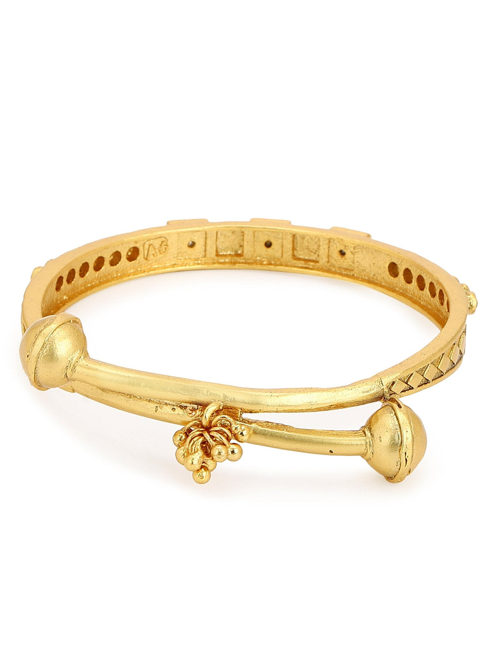 Gold-Plated White Red Stone Studded Beaded Bangle - Ruby Raang - Distacart