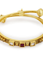 Gold-Plated White Red Stone Studded Beaded Bangle - Ruby Raang - Distacart