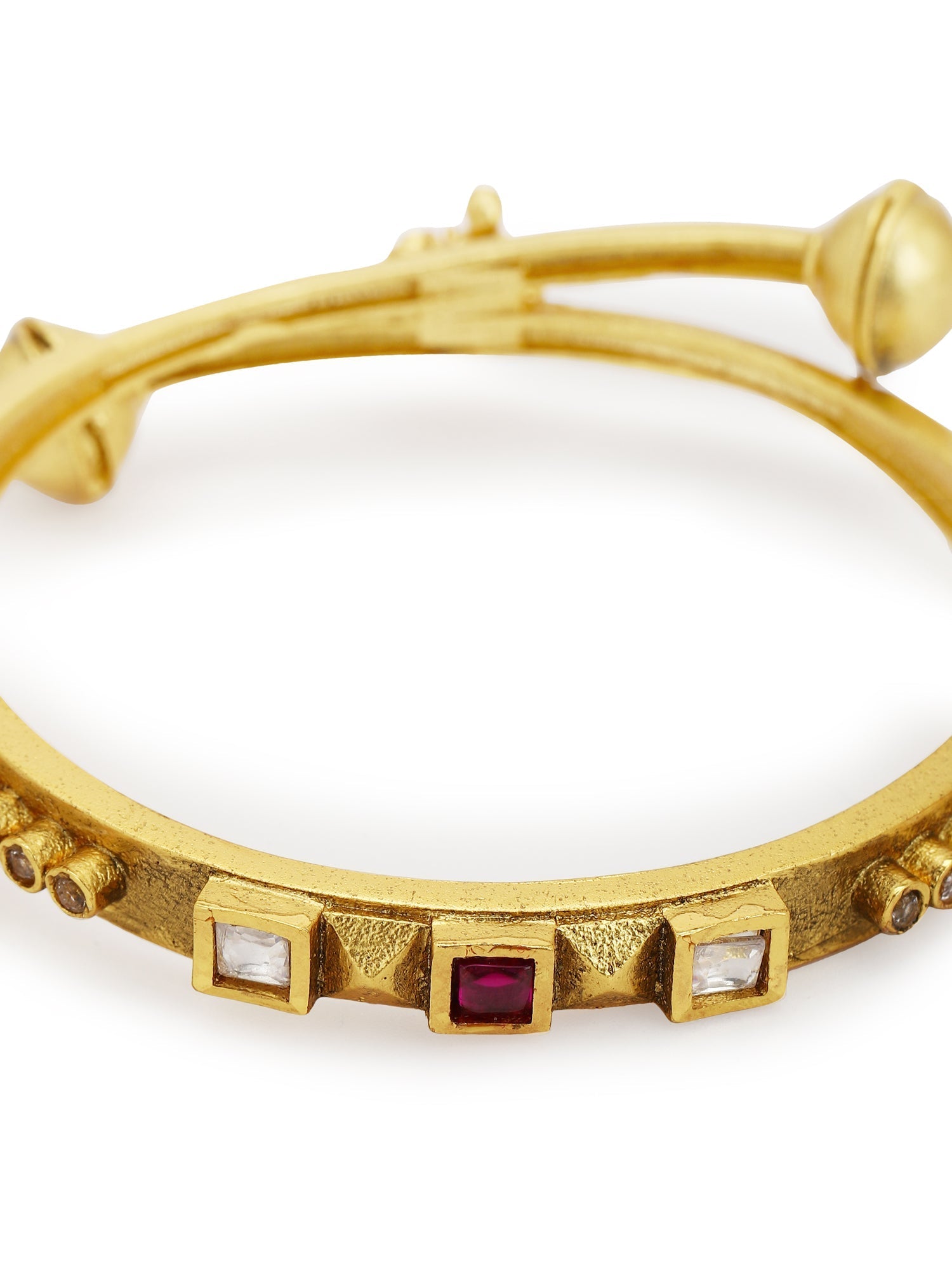 Gold-Plated White Red Stone Studded Beaded Bangle - Ruby Raang - Distacart