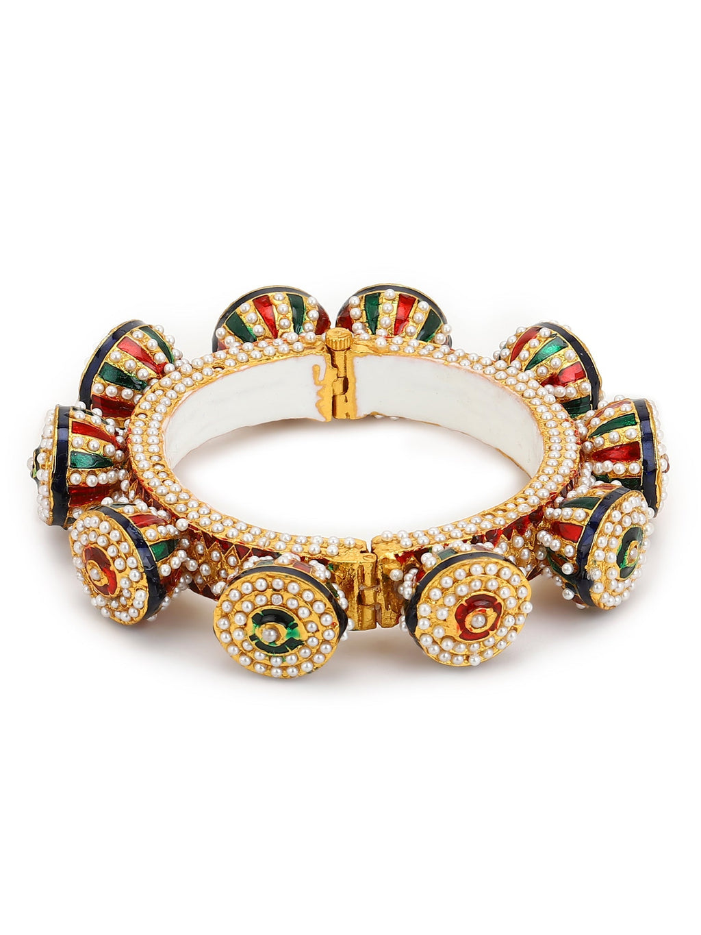 Gold-Plated White Green Stone Studded Meenakari Bangle - Ruby Raang - Distacart