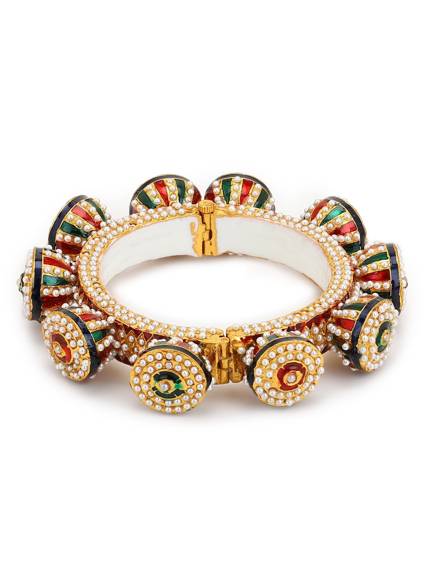 Gold-Plated White Green Stone Studded Meenakari Bangle - Ruby Raang - Distacart