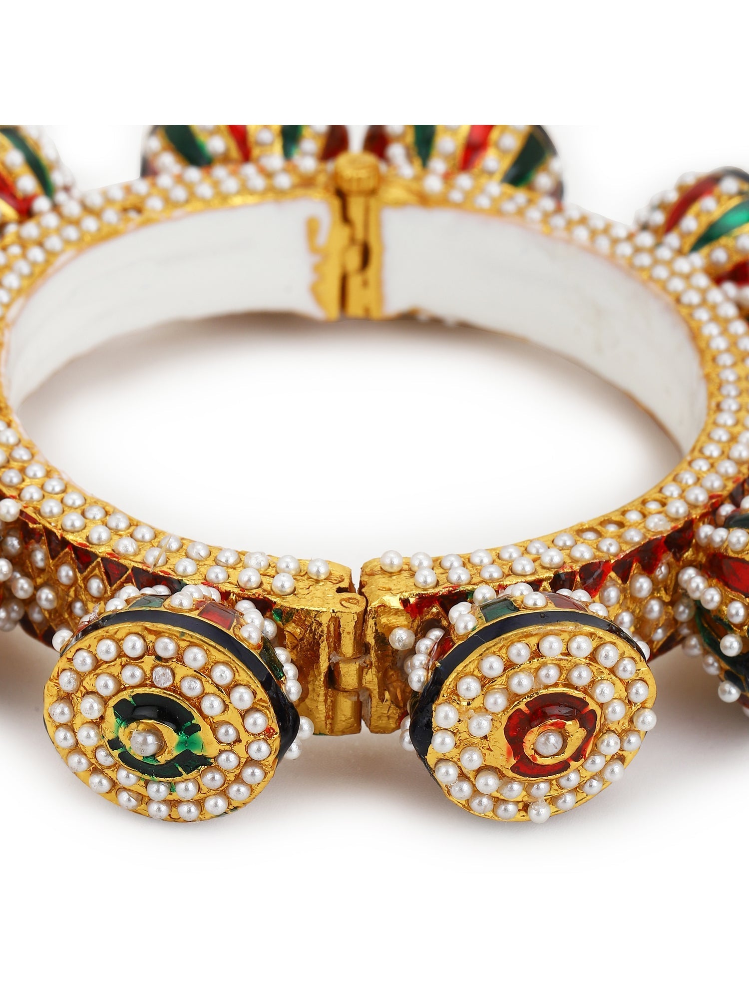 Gold-Plated White Green Stone Studded Meenakari Bangle - Ruby Raang - Distacart