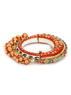 Gold-Plated Red Stone Studded Meenakari Bangle - Ruby Raang - Distacart