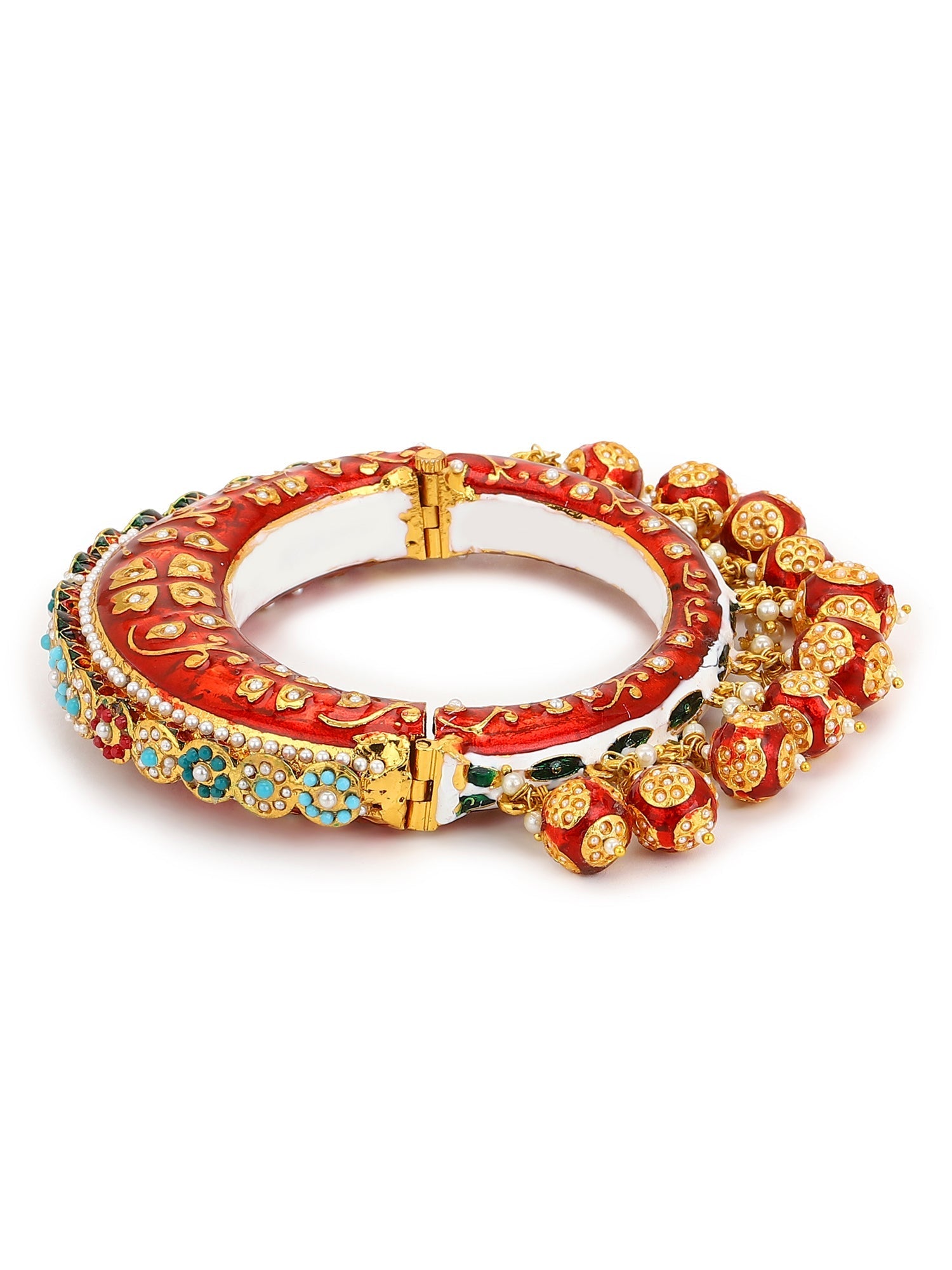 Gold-Plated Red Stone Studded Meenakari Bangle - Ruby Raang - Distacart