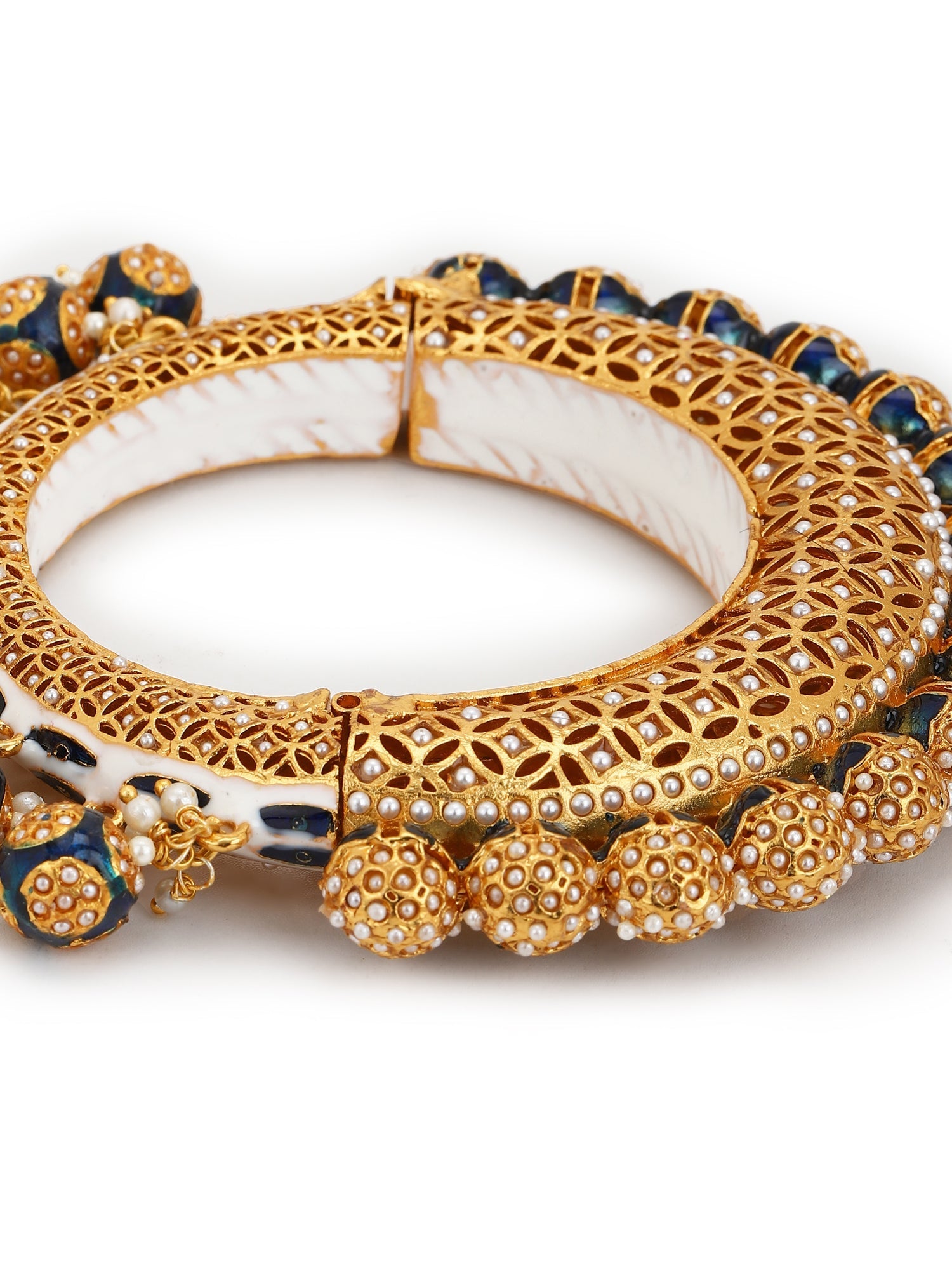 Gold-Plated Navy Blue Navratan Meenakari Bangle - Ruby Raang - Distacart