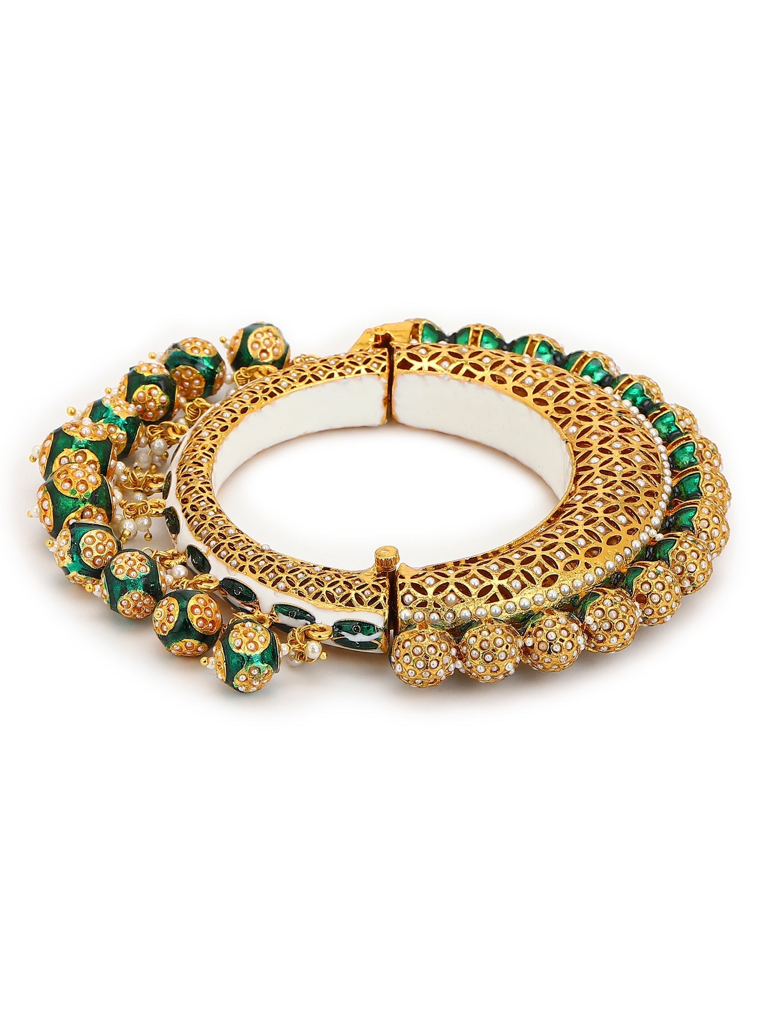 Gold-Plated Green Meenakari Bangle - Ruby Raang - Distacart