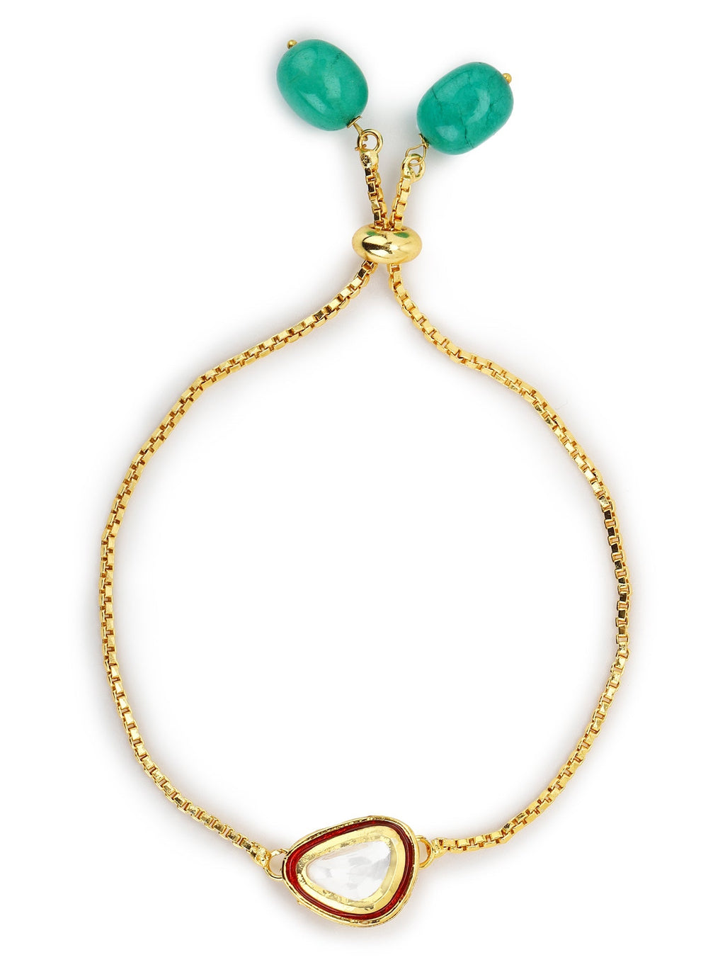 Women's Gold-Plated Green Brass Kundan Charm Bracelet - Ruby Raang - Distacart