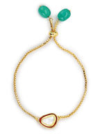 Women's Gold-Plated Green Brass Kundan Charm Bracelet - Ruby Raang - Distacart