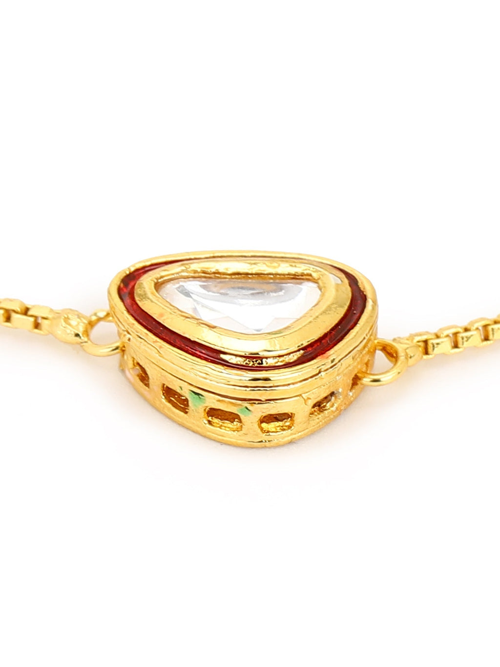 Women's Gold-Plated Green Brass Kundan Charm Bracelet - Ruby Raang - Distacart