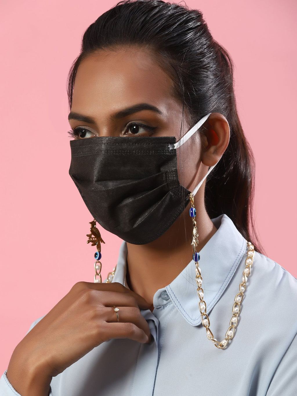 Gold-Plated Pearl Beaded Mask Chain - Ruby Raang - Distacart
