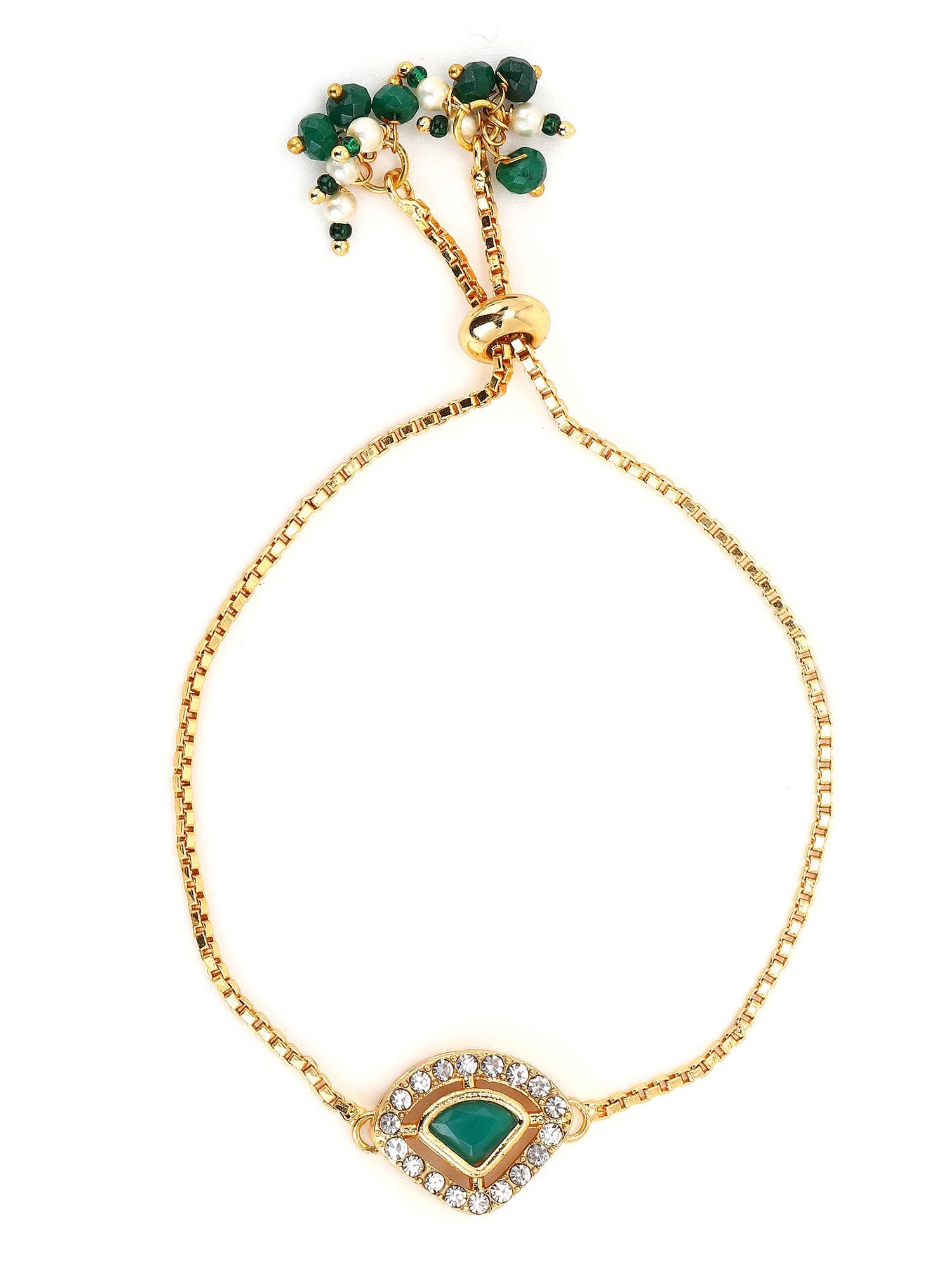 Women's Gold-Plated Green Brass Charm Bracelet - Ruby Raang - Distacart