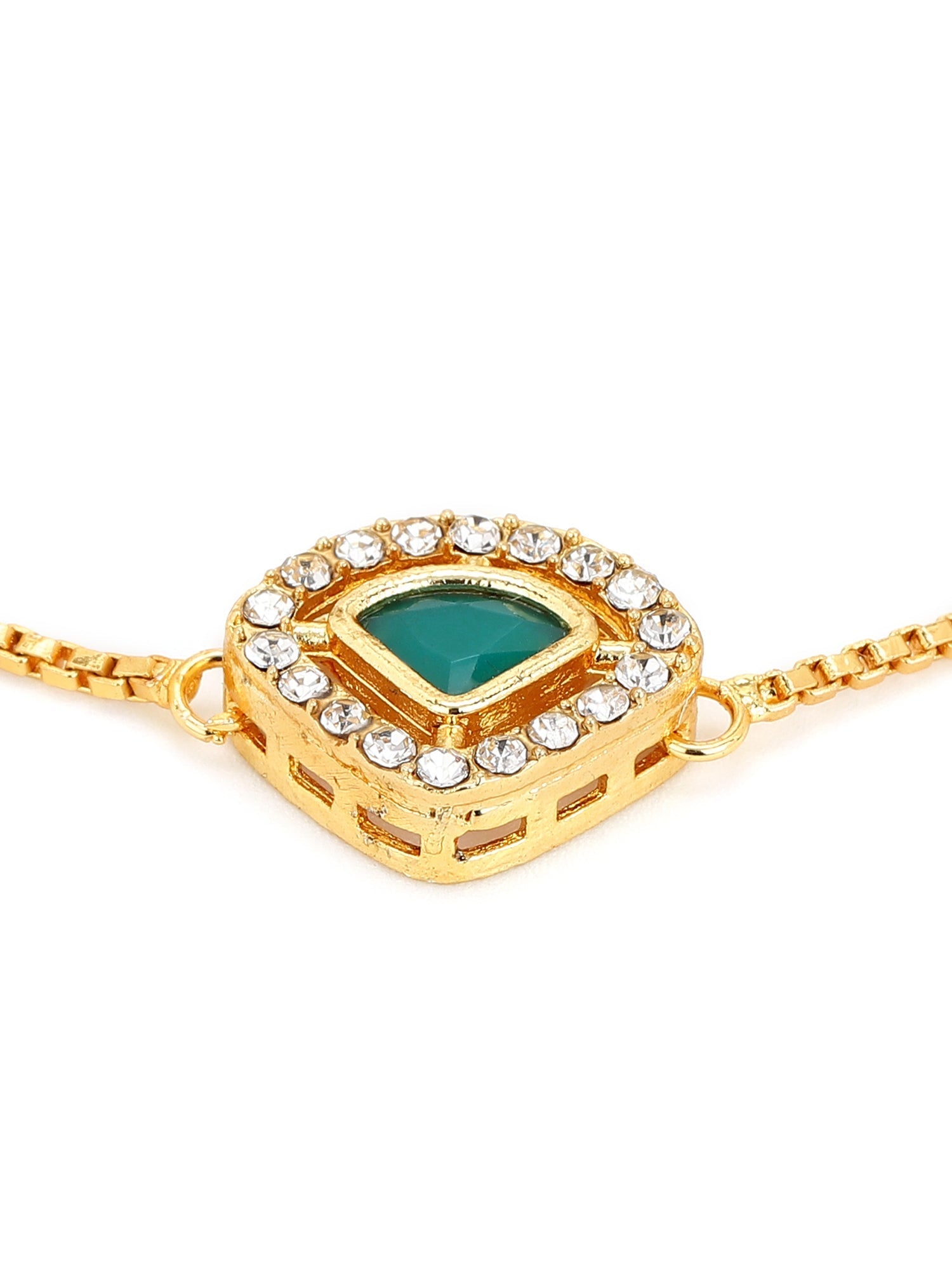 Women's Gold-Plated Green Brass Charm Bracelet - Ruby Raang - Distacart