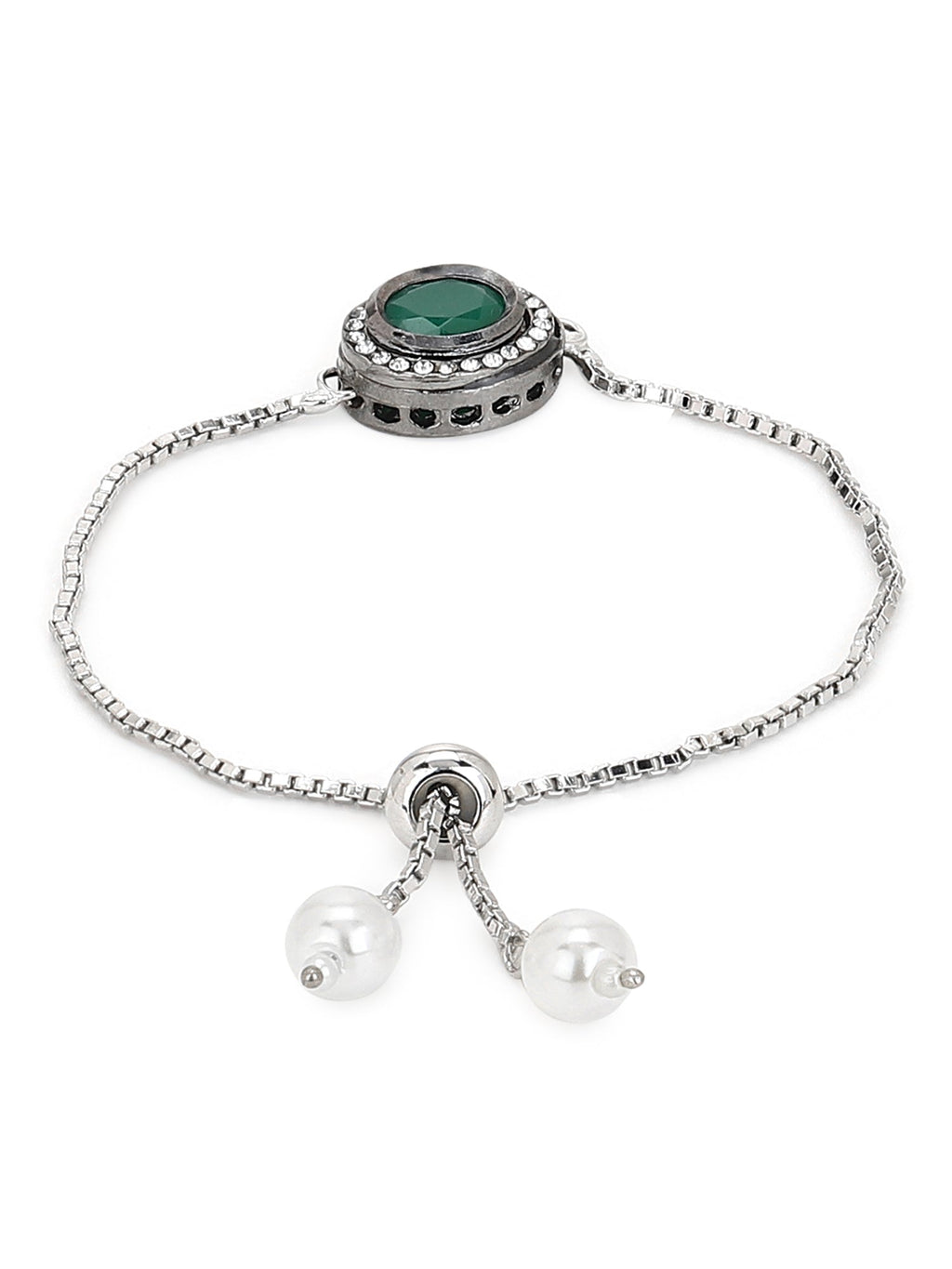 Women's Green Silver-Plated Brass Charm Bracelet - Ruby Raang - Distacart