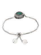 Women's Green Silver-Plated Brass Charm Bracelet - Ruby Raang - Distacart