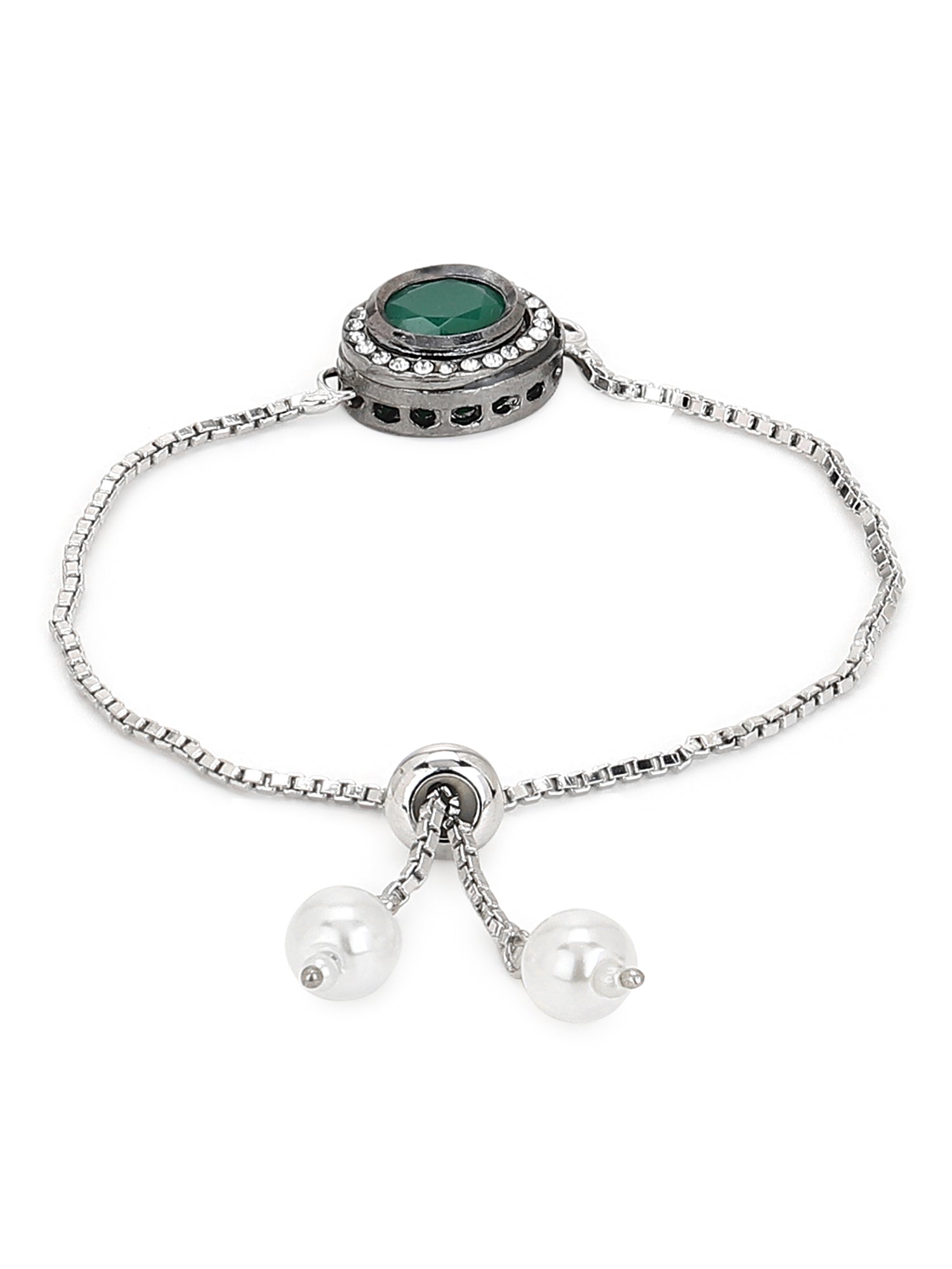 Women's Green Silver-Plated Brass Charm Bracelet - Ruby Raang - Distacart
