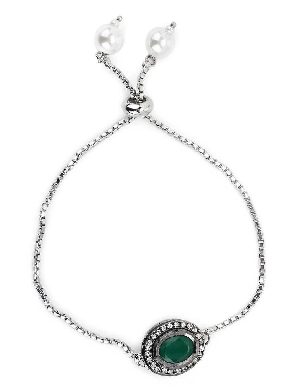 Women's Green Silver-Plated Brass Charm Bracelet - Ruby Raang - Distacart