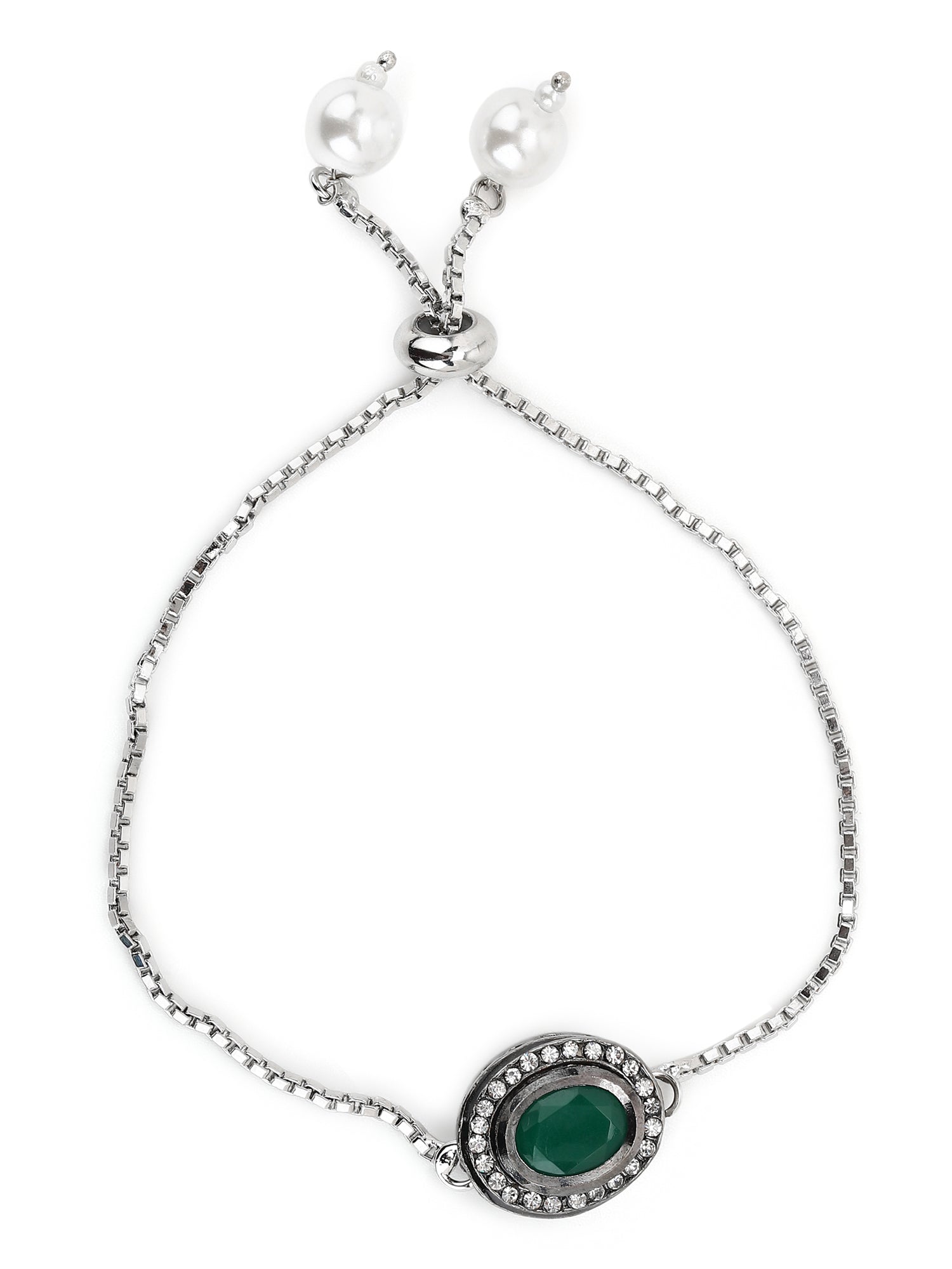 Women's Green Silver-Plated Brass Charm Bracelet - Ruby Raang - Distacart