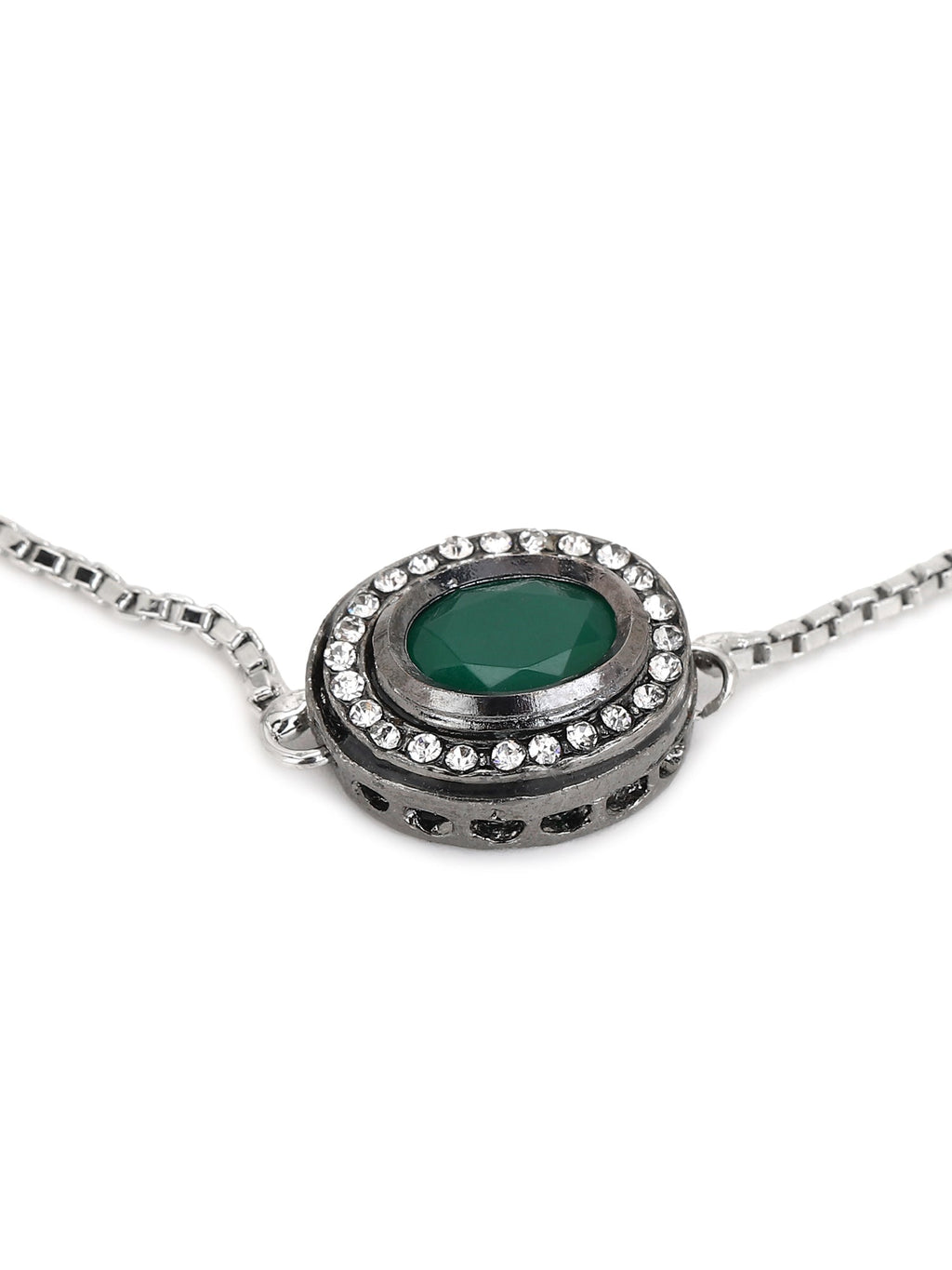 Women's Green Silver-Plated Brass Charm Bracelet - Ruby Raang - Distacart