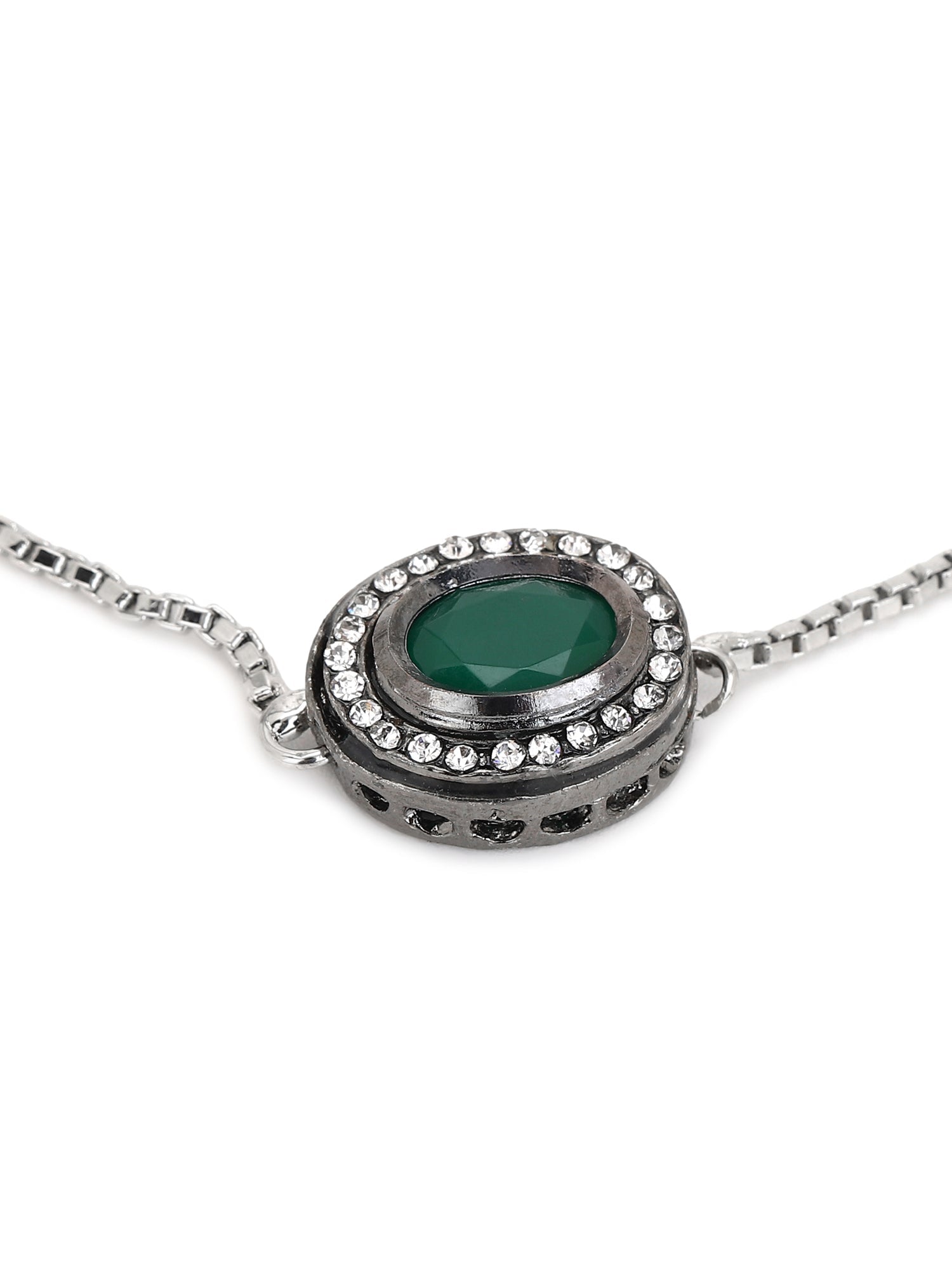 Women's Green Silver-Plated Brass Charm Bracelet - Ruby Raang - Distacart