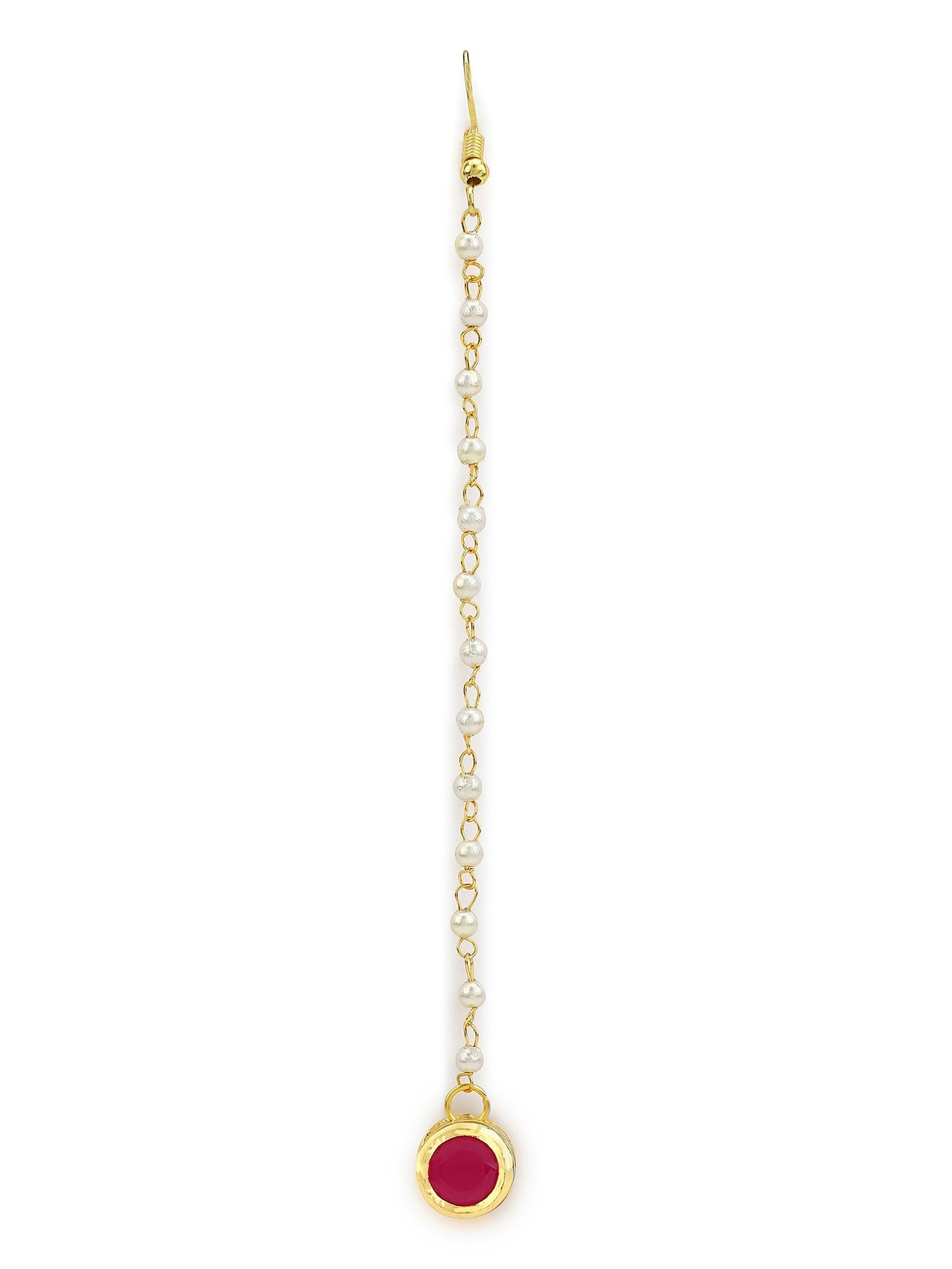 Gold-Plated Maroon Kundan Studded Maang Tikka - Ruby Raang - Distacart