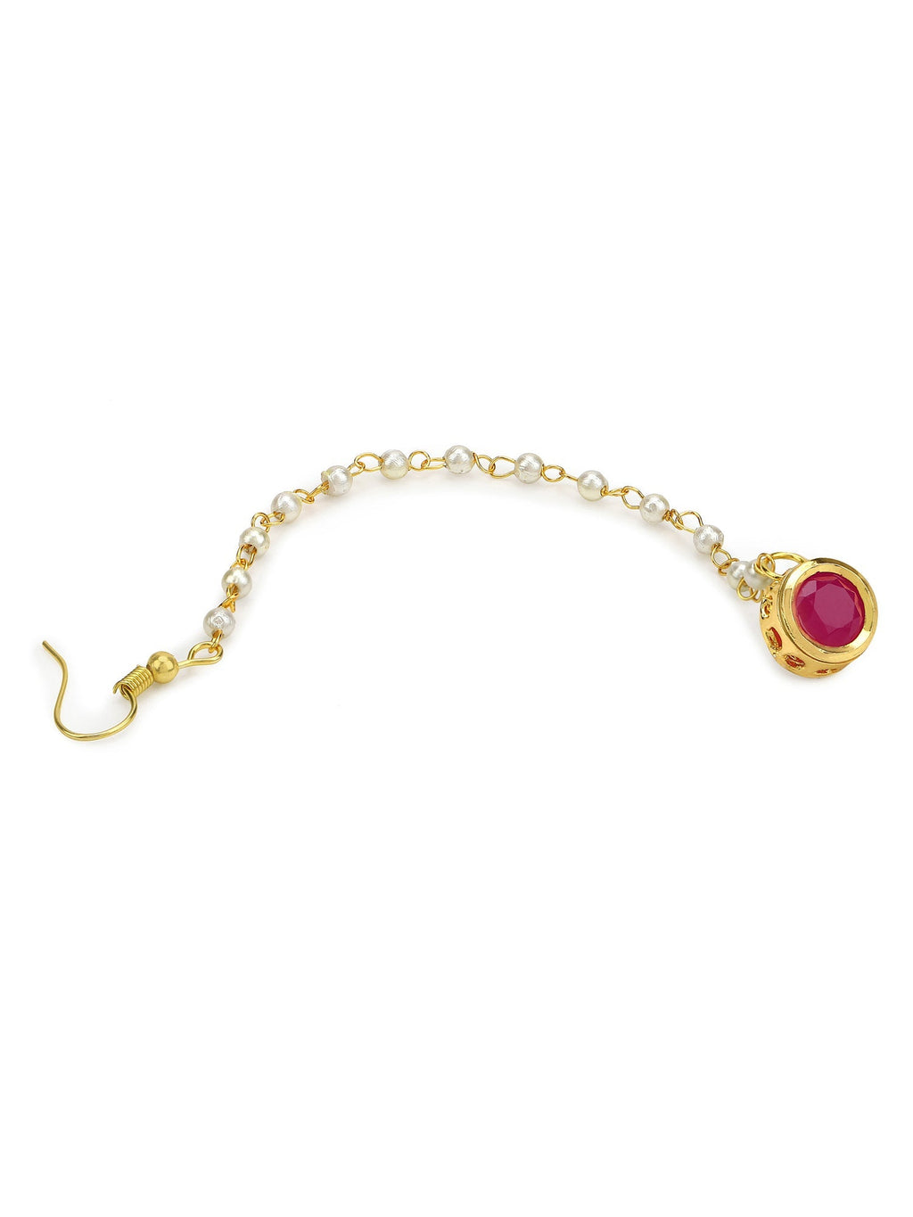 Gold-Plated Maroon Kundan Studded Maang Tikka - Ruby Raang - Distacart