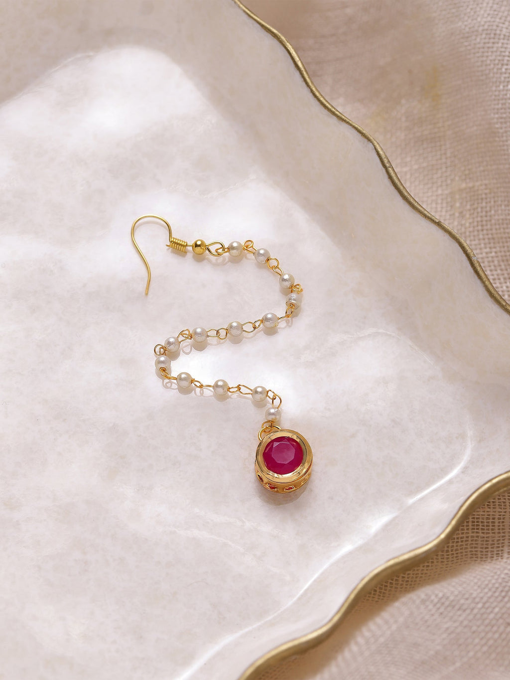 Gold-Plated Maroon Kundan Studded Maang Tikka - Ruby Raang - Distacart