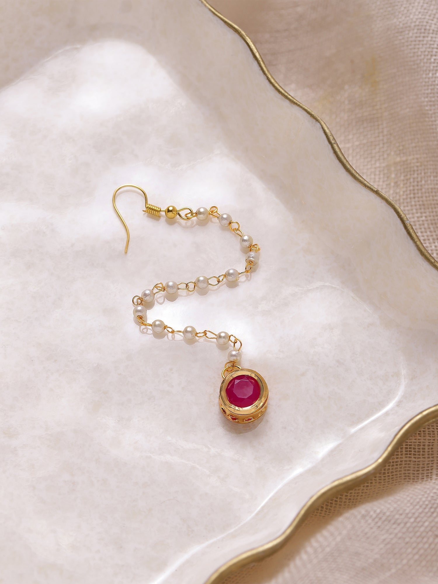 Gold-Plated Maroon Kundan Studded Maang Tikka - Ruby Raang - Distacart