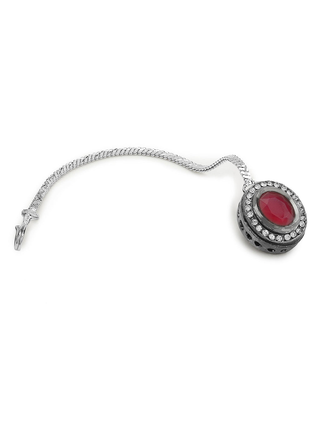 Gold-Plated Maroon White Kundan Stone -Studded Maang Tikka - Ruby Raang - Distacart