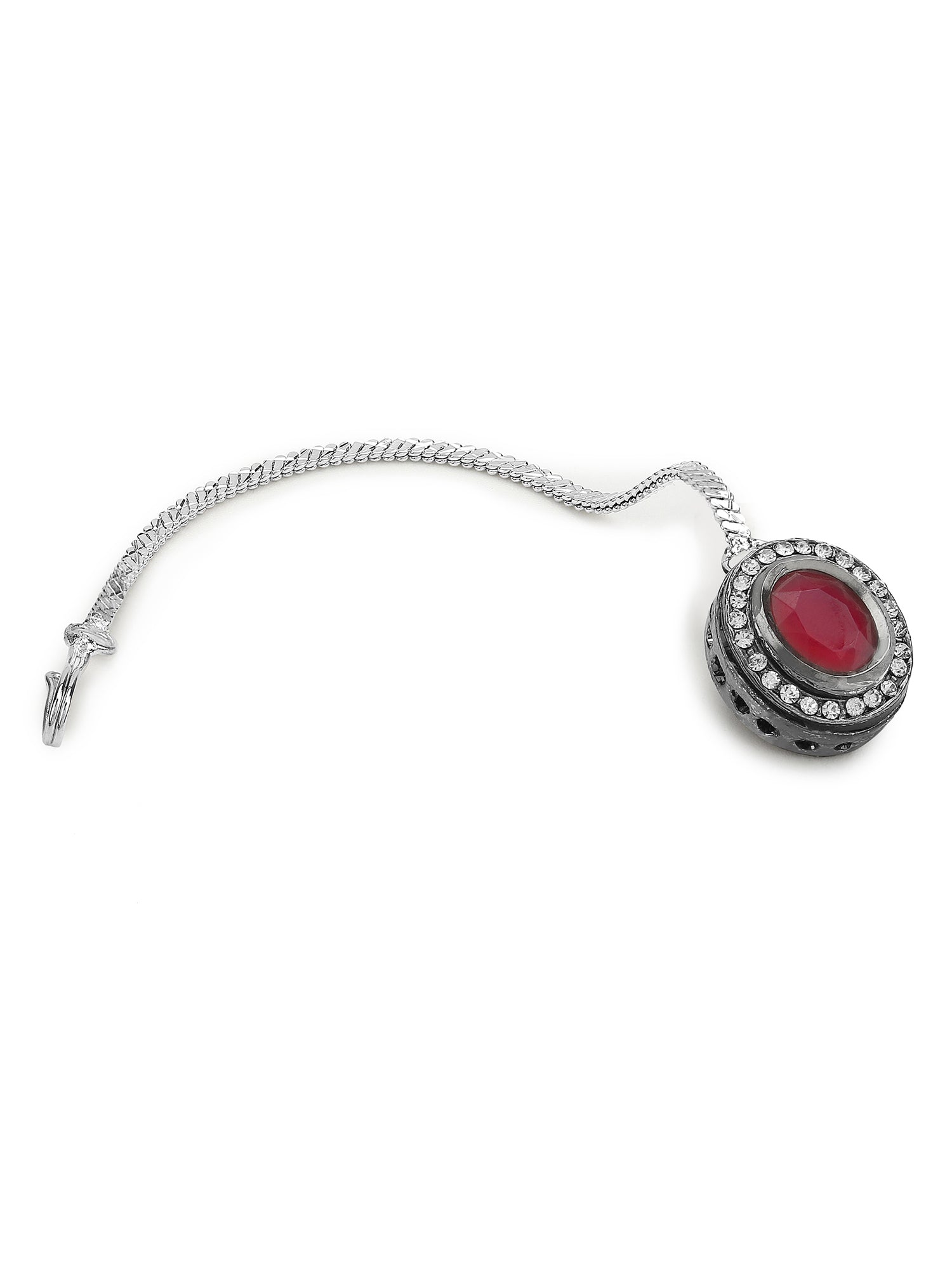 Gold-Plated Maroon White Kundan Stone -Studded Maang Tikka - Ruby Raang - Distacart